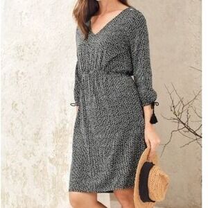 Garnet Hill Tassle Tie Knit‎ Dress Organic Cotton Medium Black White Bohemian